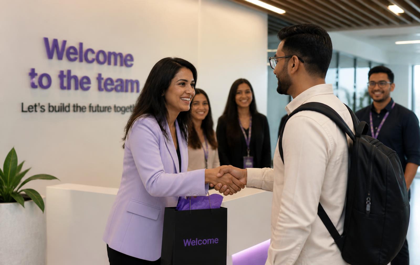 New employee being onboarded by an HR team